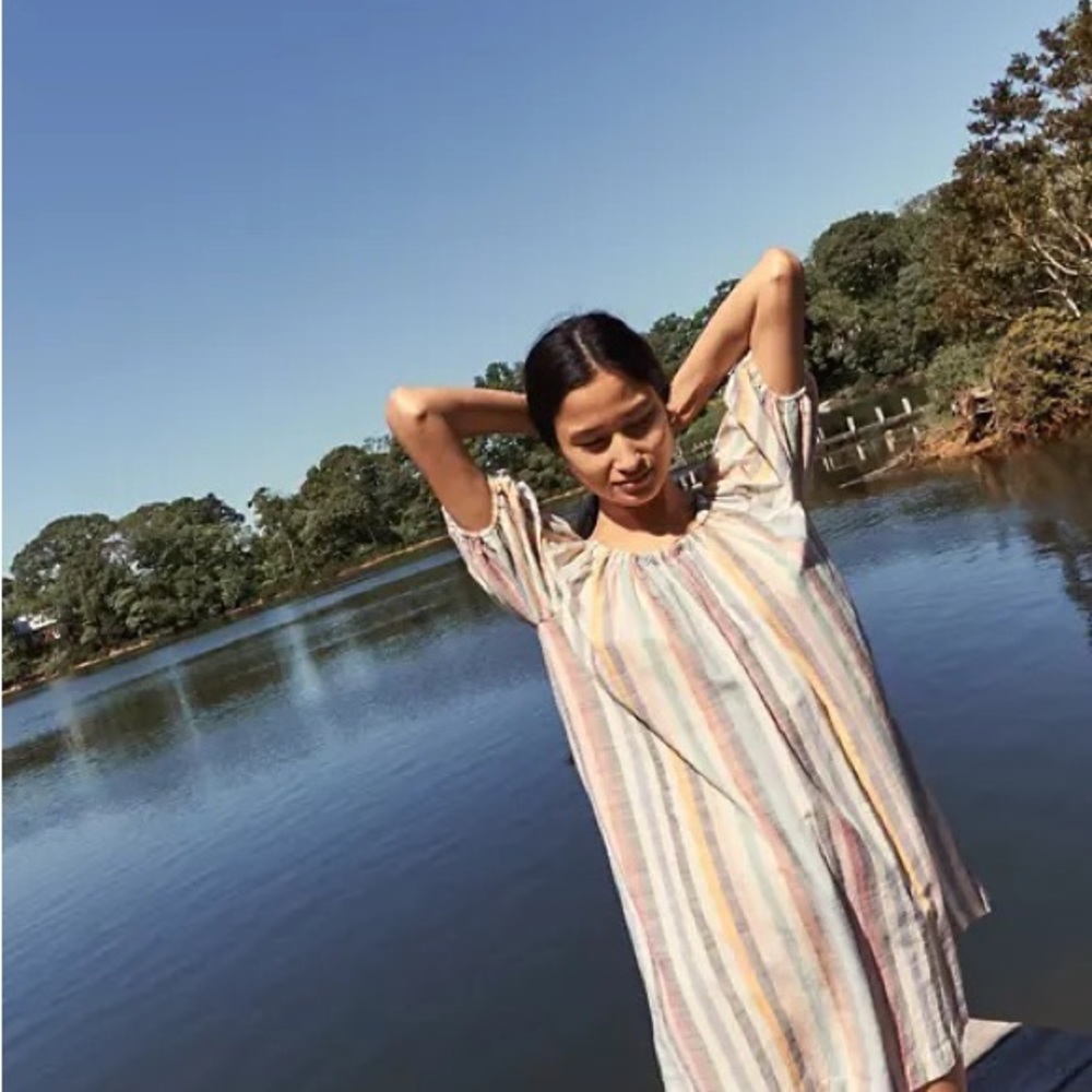 Madewell Puff-Sleeve Trapeze Mini Dress in Stripe